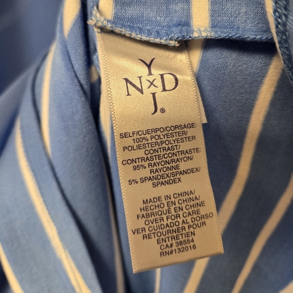 NYDJ Chiffon Overlay Striped Top Shirt Sky Blue L - Picture 7 of 9